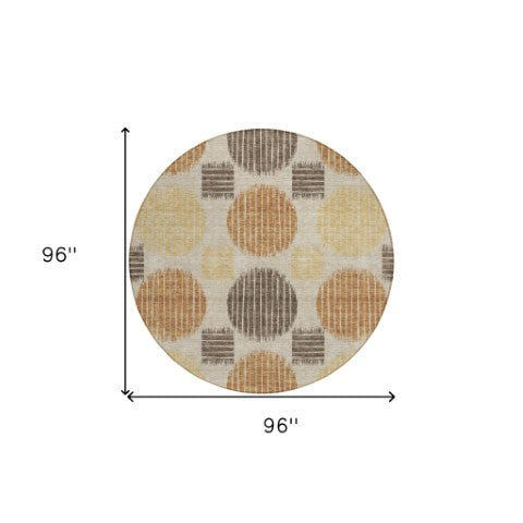Homeroots 3' Stylish Beige Brown And Ivory Geometric Area Rug – Perfect For Indoor Or Outdoor Spaces! 8' Round Polyester 593632