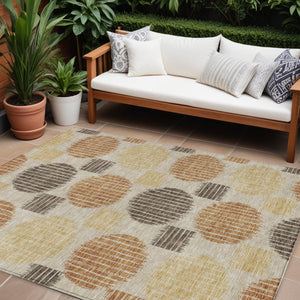 Homeroots 3' Stylish Beige Brown And Ivory Geometric Area Rug – Perfect For Indoor Or Outdoor Spaces! 9' X 12' Polyester 593634