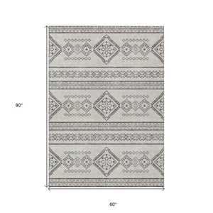 Homeroots 3' Stylish Beige & Brown Southwestern Washable Rug For Indoor And Outdoor Living Spaces Decor 5' X 8' Polyester 593643