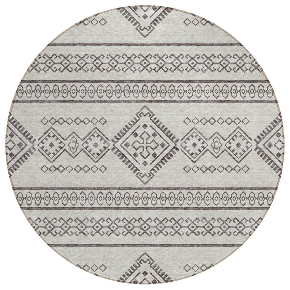 HomeRoots 5' Beige and Brown Southwestern Area Rug - Durable, Washable, Versatile for Indoor and Outdoor Use 8' Round 593644