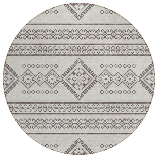 HomeRoots 5' Beige and Brown Southwestern Area Rug - Durable, Washable, Versatile for Indoor and Outdoor Use 8' Round 593644