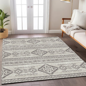 Homeroots 3' Stylish Beige & Brown Southwestern Washable Rug For Indoor And Outdoor Living Spaces Decor 8' X 10' Polyester 593645