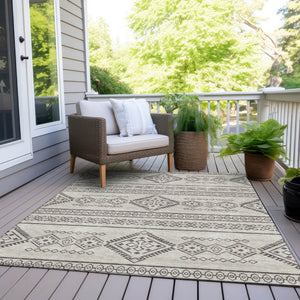 Homeroots 3' Stylish Beige & Brown Southwestern Washable Rug For Indoor And Outdoor Living Spaces Decor 10' X 14' Polyester 593647