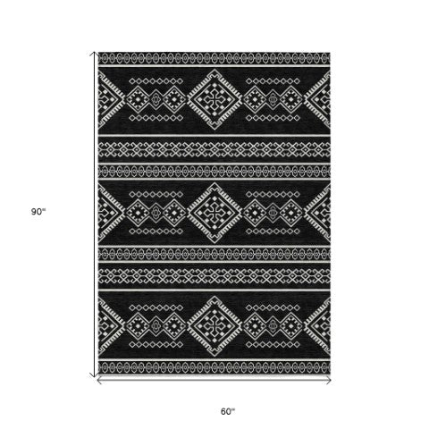 Homeroots 3' Stylish Beige & Brown Southwestern Washable Rug For Indoor And Outdoor Living Spaces Decor 5' X 8' Polyester 593649