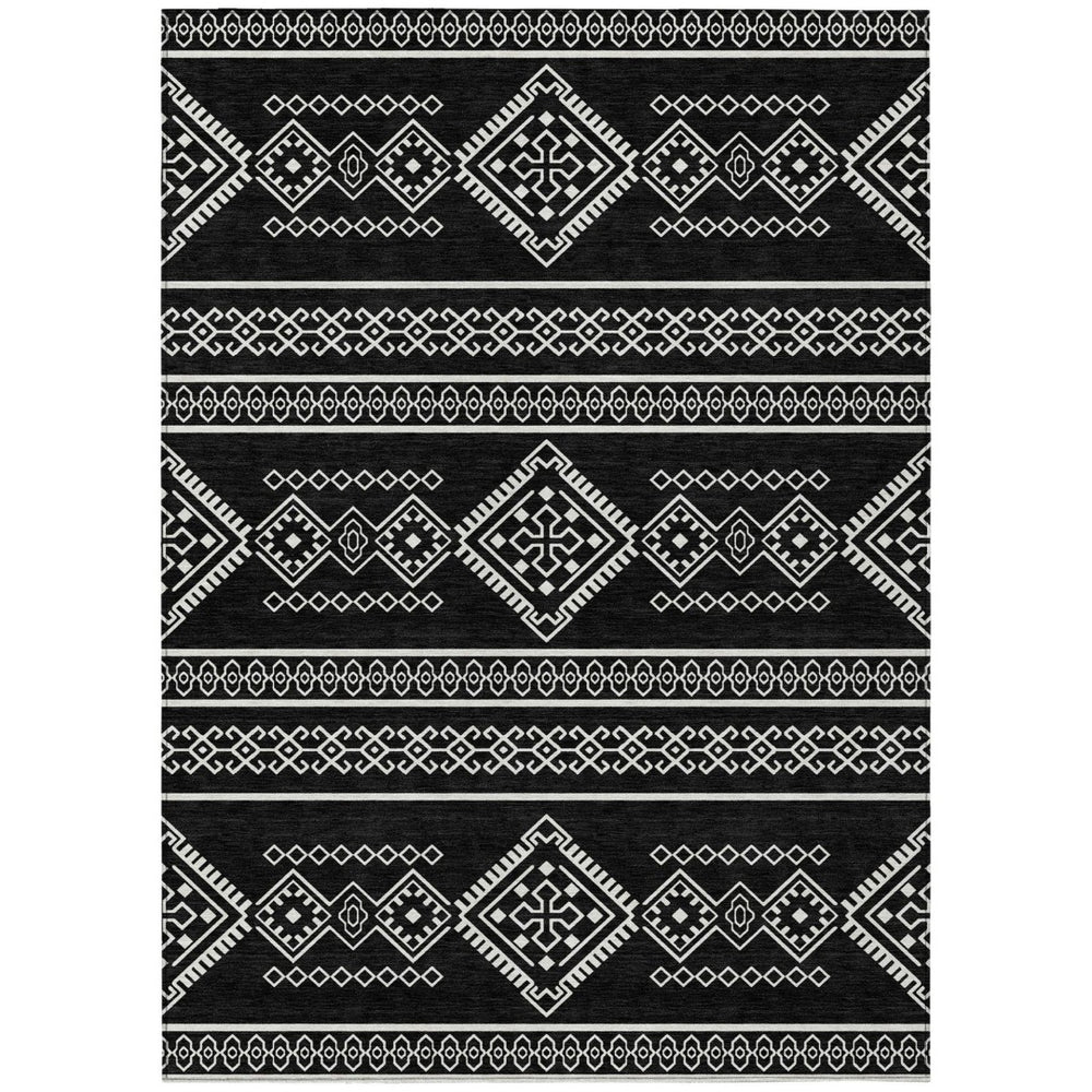 HomeRoots 5' Southwestern Washable Area Rug in Black and Ivory - Durable, Stylish, Perfect for Indoor/Outdoor Use 8' X 10' 593651