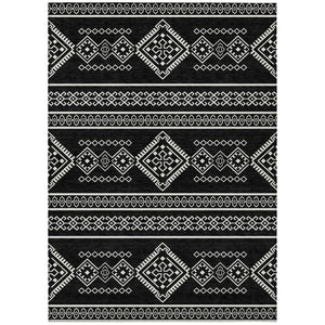 HomeRoots 9' Black and Ivory Southwestern Washable Area Rug - Durable, Stylish, Indoor/Outdoor Versatility 9' X 12' 593652