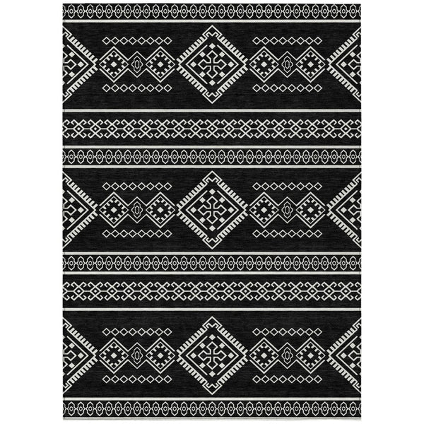 HomeRoots 9' Black and Ivory Southwestern Washable Area Rug - Durable, Stylish, Indoor/Outdoor Versatility 9' X 12' 593652