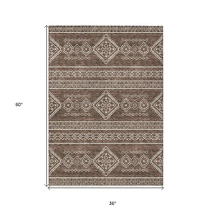 Homeroots 3' Stylish Beige & Brown Southwestern Washable Rug For Indoor And Outdoor Living Spaces Decor 3' X 5' Polyester 593654