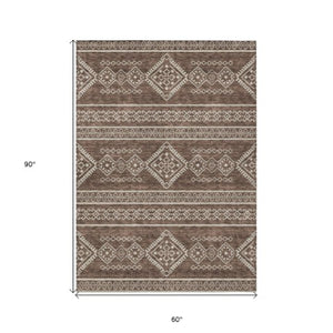 Homeroots 3' Stylish Beige & Brown Southwestern Washable Rug For Indoor And Outdoor Living Spaces Decor 5' X 8' Polyester 593655
