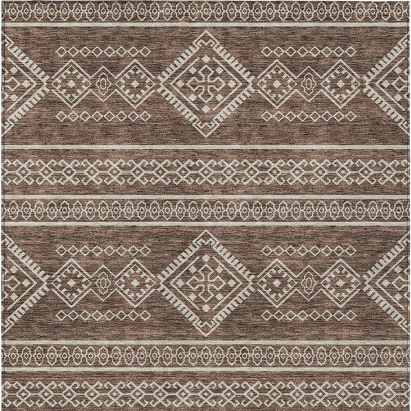 Homeroots 3' Stylish Beige & Brown Southwestern Washable Rug For Indoor And Outdoor Living Spaces Decor 5' X 8' Polyester 593655