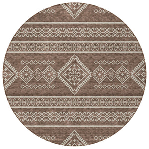 Homeroots 3' Stylish Beige & Brown Southwestern Washable Rug For Indoor And Outdoor Living Spaces Decor 8' Round Polyester 593656