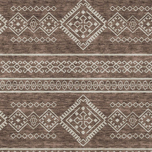 Homeroots 3' Stylish Beige & Brown Southwestern Washable Rug For Indoor And Outdoor Living Spaces Decor 9' X 12' Polyester 593658