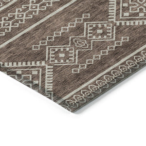 Homeroots 3' Stylish Beige & Brown Southwestern Washable Rug For Indoor And Outdoor Living Spaces Decor 9' X 12' Polyester 593658