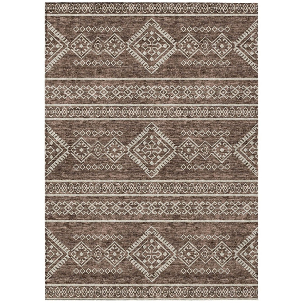 HomeRoots 5' Southwestern Washable Area Rug - Durable Brown & Ivory Design for Indoor/Outdoor Use, Easy Care 10' X 14' 593659
