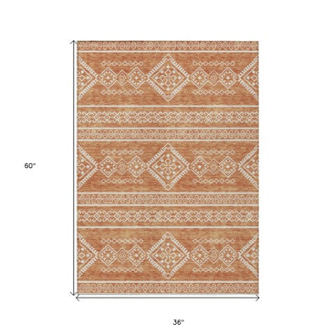 Homeroots 3' Stylish Beige & Brown Southwestern Washable Rug For Indoor And Outdoor Living Spaces Decor 3' X 5' Polyester 593660