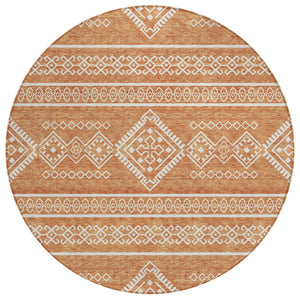HomeRoots 5' Copper And Ivory Southwestern Area Rug - Stylish Indoor Outdoor Design, Durable & Washable 8' Round 593662