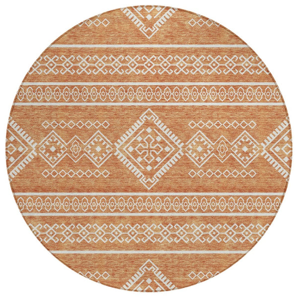 HomeRoots 5' Copper And Ivory Southwestern Area Rug - Stylish Indoor Outdoor Design, Durable & Washable 8' Round 593662