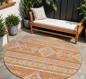 Homeroots 3' Stylish Beige & Brown Southwestern Washable Rug For Indoor And Outdoor Living Spaces Decor 8' Round Polyester 593662