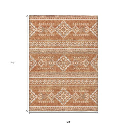 Homeroots 3' Stylish Beige & Brown Southwestern Washable Rug For Indoor And Outdoor Living Spaces Decor 9' X 12' Polyester 593664