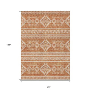Homeroots 3' Stylish Beige & Brown Southwestern Washable Rug For Indoor And Outdoor Living Spaces Decor 9' X 12' Polyester 593664