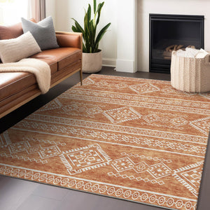 Homeroots 3' Stylish Beige & Brown Southwestern Washable Rug For Indoor And Outdoor Living Spaces Decor 9' X 12' Polyester 593664