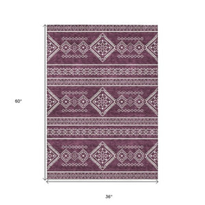 Homeroots 3' Stylish Beige & Brown Southwestern Washable Rug For Indoor And Outdoor Living Spaces Decor 3' X 5' Polyester 593666