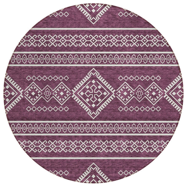 HomeRoots 5' Stylish Eggplant and Ivory Southwestern Area Rug - Durable, Washable, Perfect for Indoor & Outdoor Use 8' Round 593668
