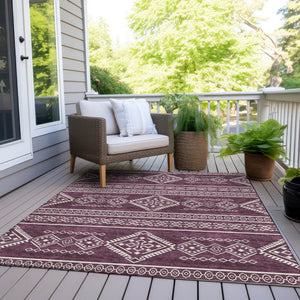 Homeroots 3' Stylish Beige & Brown Southwestern Washable Rug For Indoor And Outdoor Living Spaces Decor 8' X 10' Polyester 593669