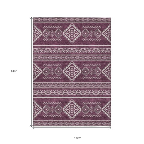 Homeroots 3' Stylish Beige & Brown Southwestern Washable Rug For Indoor And Outdoor Living Spaces Decor 9' X 12' Polyester 593670