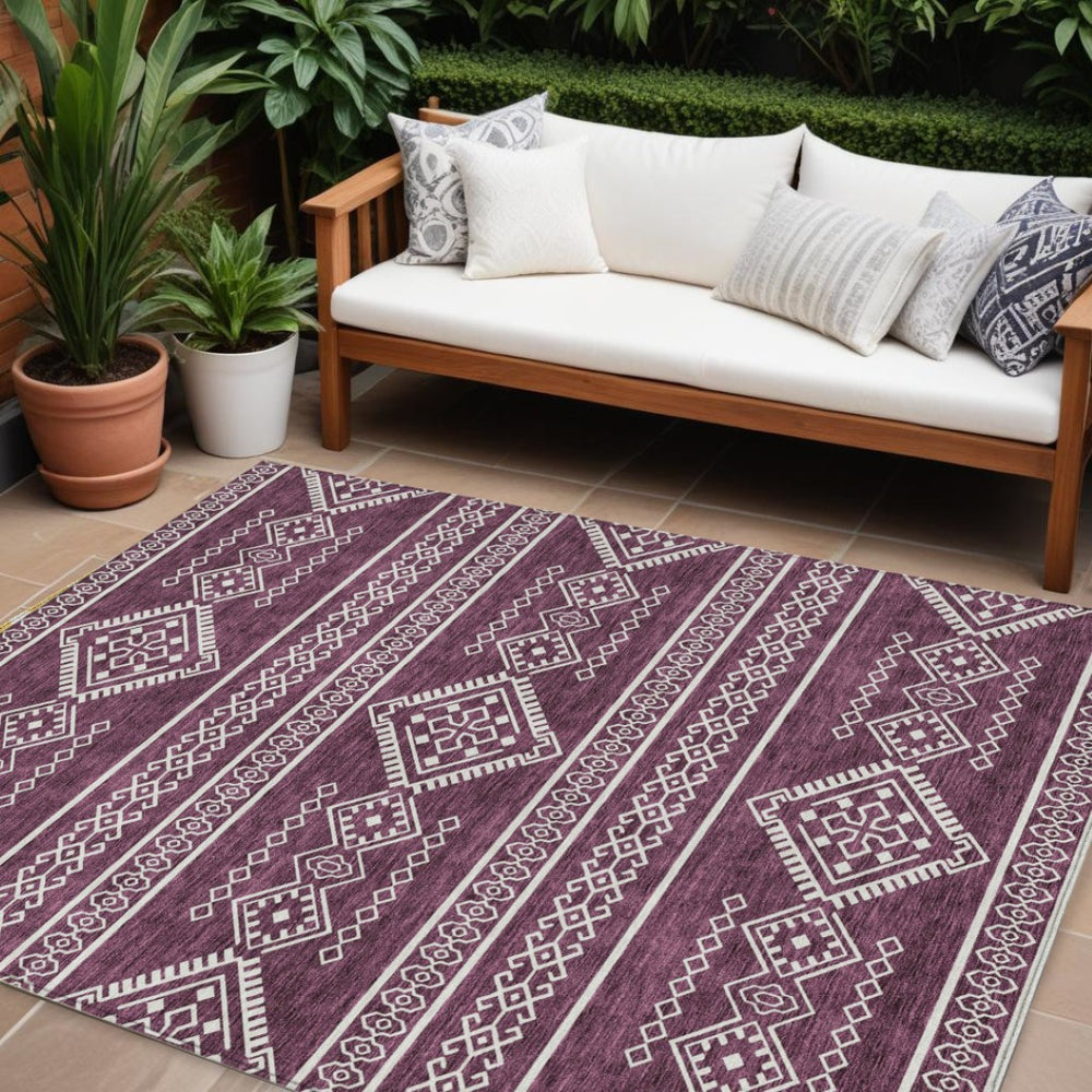 HomeRoots 9' Eggplant and Ivory Southwestern Area Rug - Durable, Washable, Perfect for Indoor and Outdoor Spaces 9' X 12' 593670