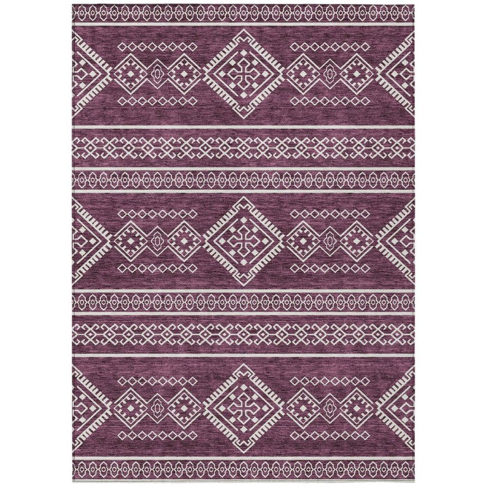 HomeRoots 5' Stylish Eggplant and Ivory Southwestern Area Rug - Durable, Washable, Perfect for Indoor & Outdoor Use 10' X 14' 593671