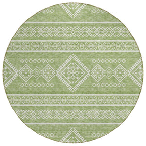 HomeRoots 5' Stylish Green and Ivory Southwestern Area Rug – Washable, Durable, and Perfect for Indoor/Outdoor Use 8' Round 593674