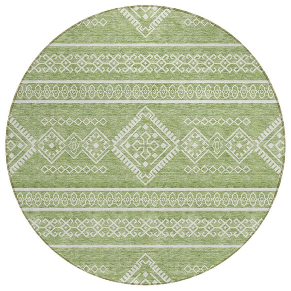 HomeRoots 5' Stylish Green and Ivory Southwestern Area Rug – Washable, Durable, and Perfect for Indoor/Outdoor Use 8' Round 593674