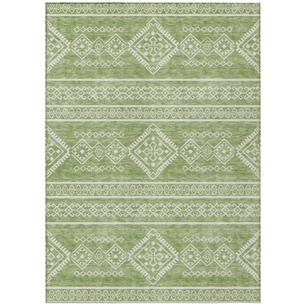 HomeRoots 5' Stylish Green and Ivory Southwestern Area Rug – Washable, Durable, and Perfect for Indoor/Outdoor Use 8' X 10' 593675