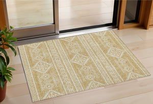 Homeroots 3' Stylish Beige & Brown Southwestern Washable Rug For Indoor And Outdoor Living Spaces Decor 3' X 5' Polyester 593678