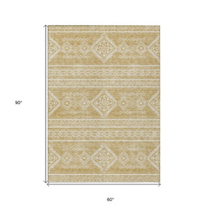Homeroots 3' Stylish Beige & Brown Southwestern Washable Rug For Indoor And Outdoor Living Spaces Decor 5' X 8' Polyester 593679