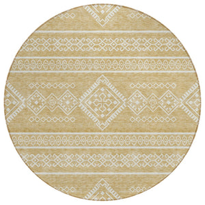 HomeRoots 5' Southwestern Gold and Ivory Area Rug – Durable, Washable, Stylish for Indoor and Outdoor Spaces 8' Round 593680
