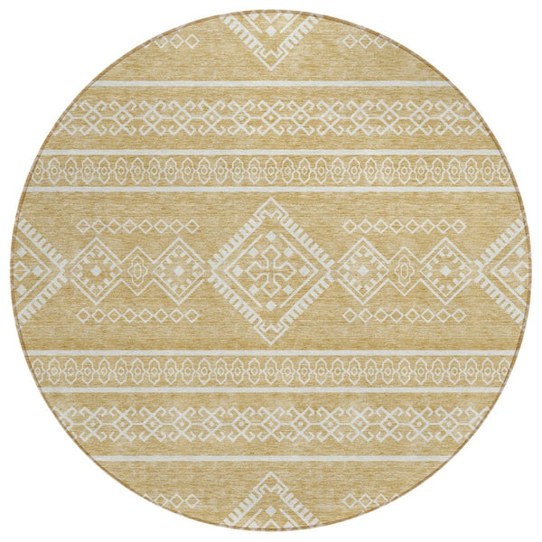 HomeRoots 5' Southwestern Gold and Ivory Area Rug – Durable, Washable, Stylish for Indoor and Outdoor Spaces 8' Round 593680
