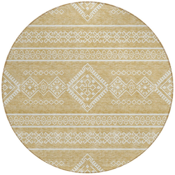 Homeroots 3' Stylish Beige & Brown Southwestern Washable Rug For Indoor And Outdoor Living Spaces Decor 8' Round Polyester 593680