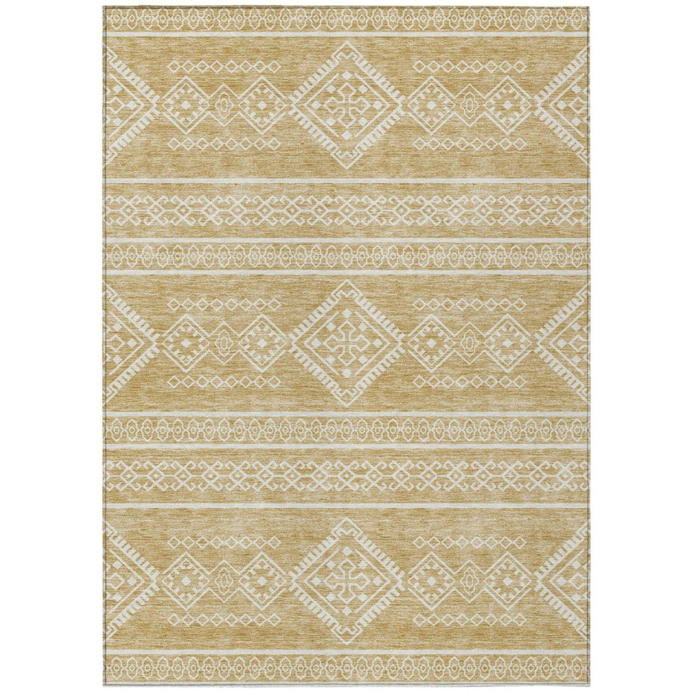 HomeRoots 9' Gold and Ivory Southwestern Area Rug - Washable, Durable Design for Indoor and Outdoor Spaces 9' X 12' 593682
