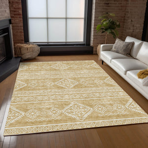 Homeroots 3' Stylish Beige & Brown Southwestern Washable Rug For Indoor And Outdoor Living Spaces Decor 9' X 12' Polyester 593682