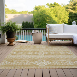 Homeroots 3' Stylish Beige & Brown Southwestern Washable Rug For Indoor And Outdoor Living Spaces Decor 9' X 12' Polyester 593682