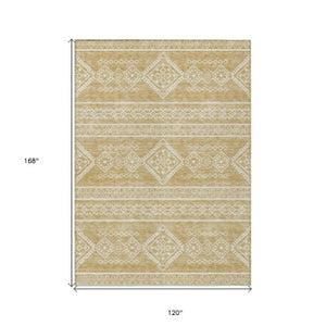 Homeroots 3' Stylish Beige & Brown Southwestern Washable Rug For Indoor And Outdoor Living Spaces Decor 10' X 14' Polyester 593683
