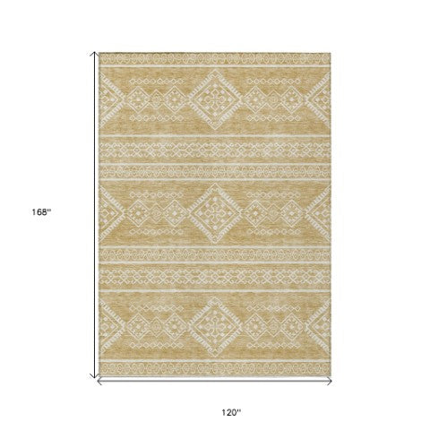 Homeroots 3' Stylish Beige & Brown Southwestern Washable Rug For Indoor And Outdoor Living Spaces Decor 10' X 14' Polyester 593683