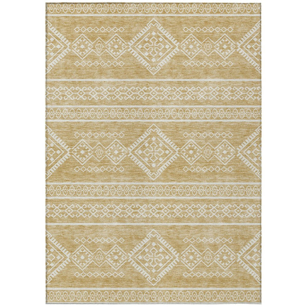 HomeRoots 5' Southwestern Gold and Ivory Area Rug – Durable, Washable, Stylish for Indoor and Outdoor Spaces 10' X 14' 593683