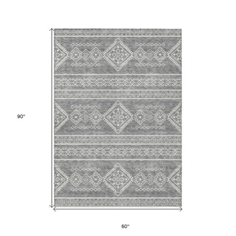 Homeroots 3' Stylish Beige & Brown Southwestern Washable Rug For Indoor And Outdoor Living Spaces Decor 5' X 8' Polyester 593685