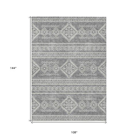 Homeroots 3' Stylish Beige & Brown Southwestern Washable Rug For Indoor And Outdoor Living Spaces Decor 9' X 12' Polyester 593688