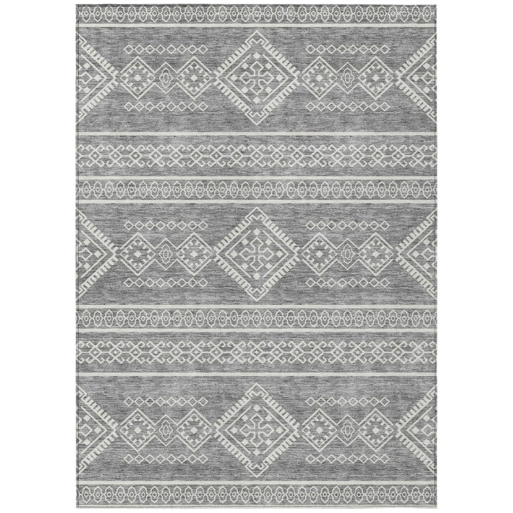 HomeRoots 9' Gray and Ivory Southwestern Area Rug - Durable, Stain-Resistant, Washable for Indoor and Outdoor Use 9' X 12' 593688