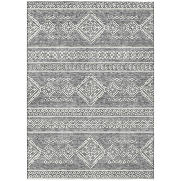HomeRoots 5' Gray and Ivory Southwestern Area Rug - Washable Indoor/Outdoor Design for Versatile Spaces 10' X 14' 593689
