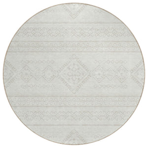 HomeRoots 5' Ivory and Silver Southwestern Area Rug - Stylish, Durable, Washable for Indoor and Outdoor Spaces 8' Round 593692